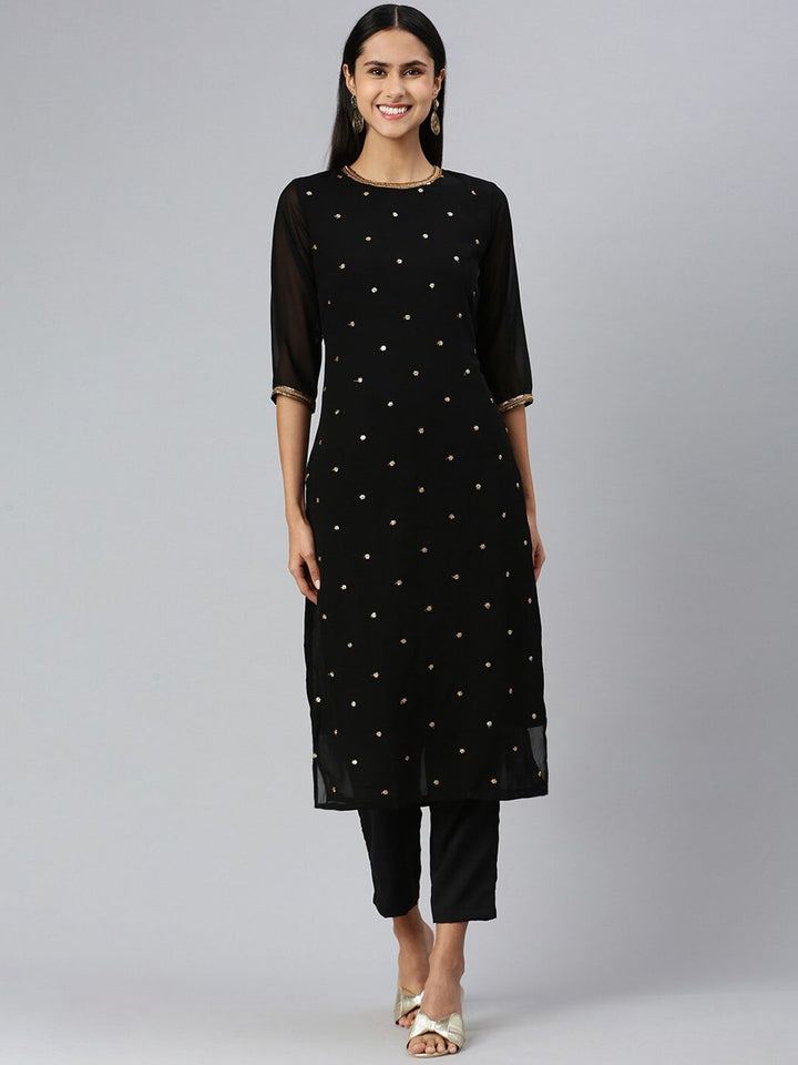KALINI Floral Embroidered Sequined Kurta with Trousers