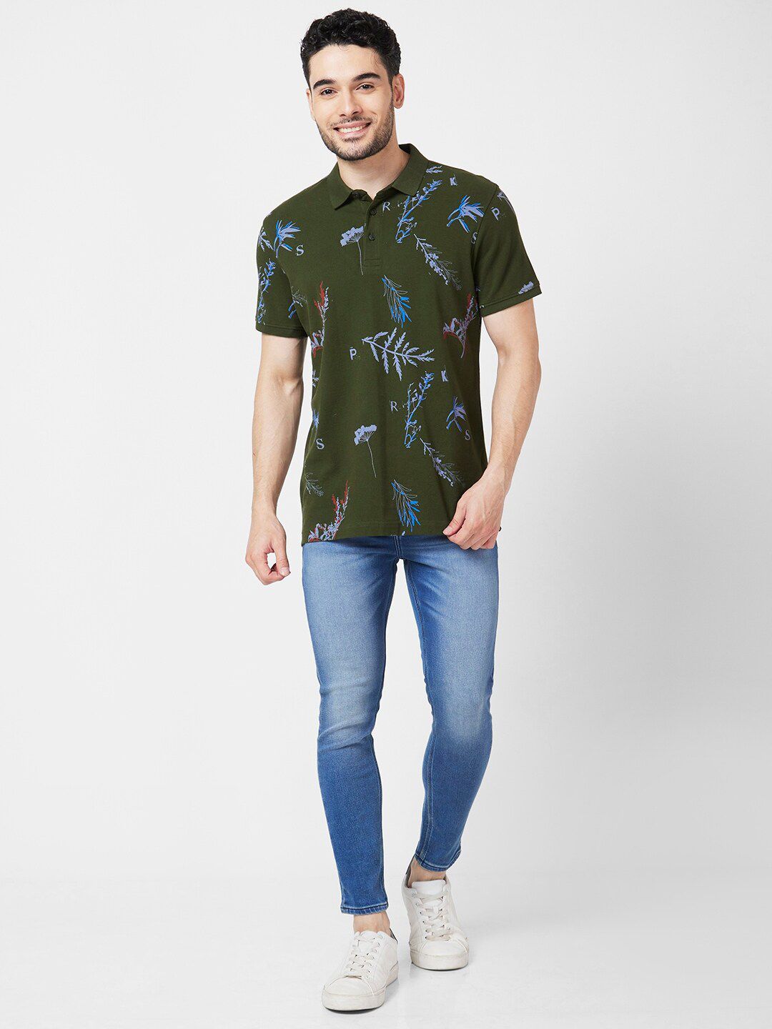 SPYKAR Graphic Printed Polo Collar Slim Fit Cotton Casual T-Shirt