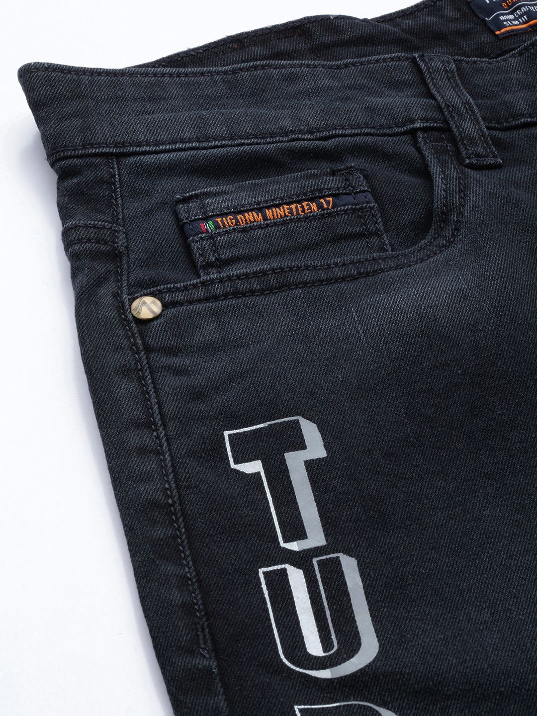 The Indian Garage Co Men Navy Blue Slim Fit Cropped Stretchable Jeans