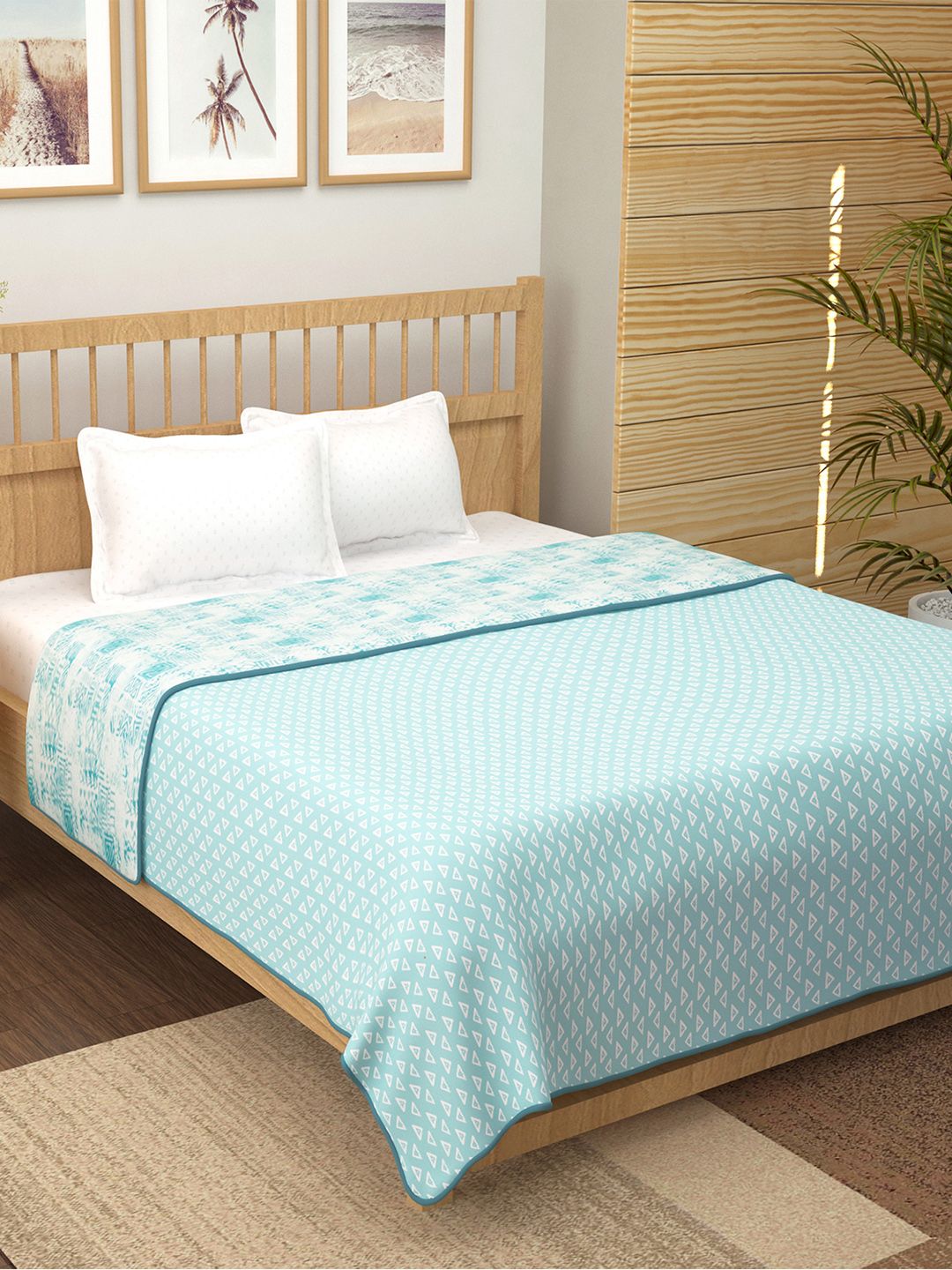 Story@home Blue & White Printed AC Room 150 GSM Reversible Cotton Double Bed Dohar