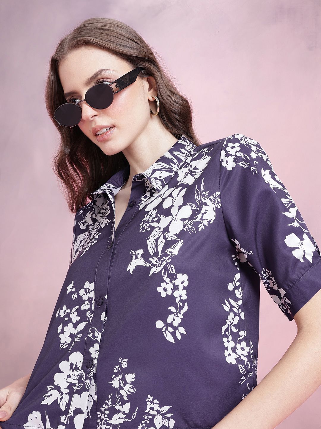 DressBerry Floral Print Puff Sleeves Shirt Style Top