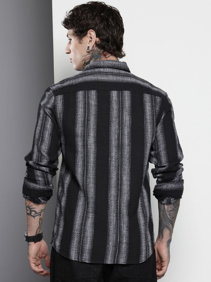 The Indian Garage Co Men Slim Fit Striped Double Flap Casual Shirt