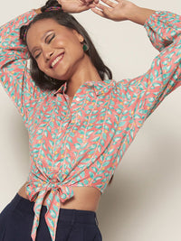 Global Desi Geometric Printed Crop Top