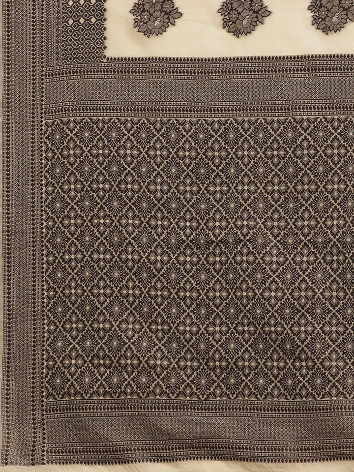 Saree mall Beige Floral Silk Blend Banarasi Saree