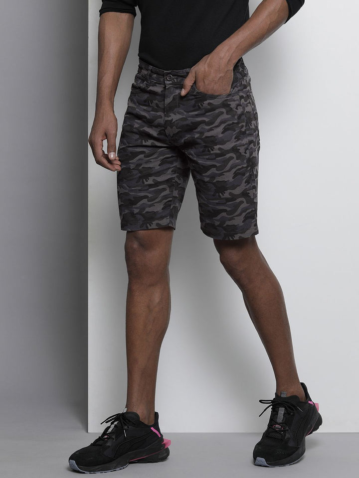 The Indian Garage Co Men Grey Printed Slim Fit Chino Shorts