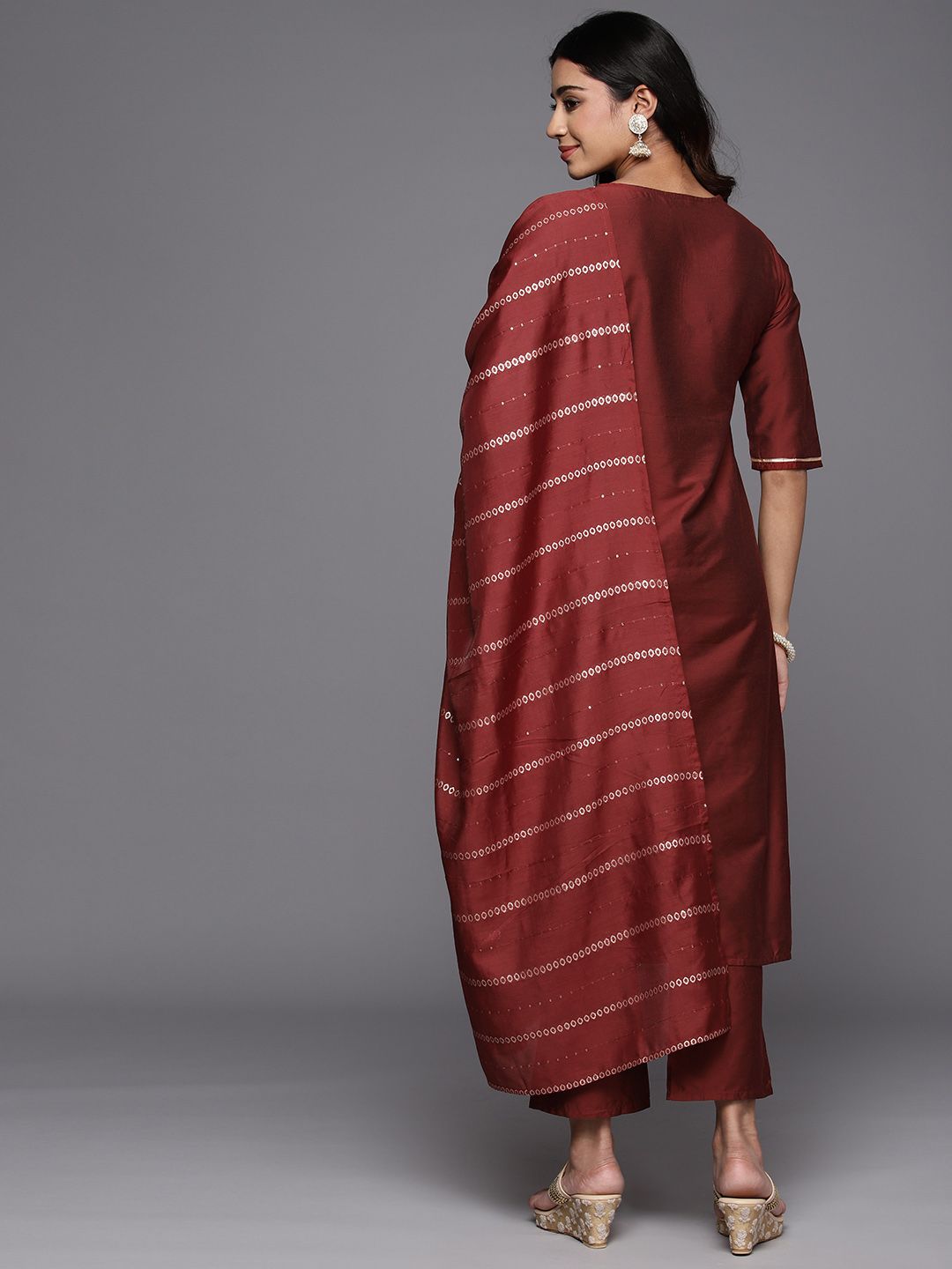 Gerua By Libas Women Floral Yoke Design Regular Sequinned Kurta with Trousers  With Dupatta