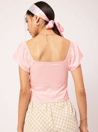 DressBerry Fairycore Smocked Front-Slit Crop Top