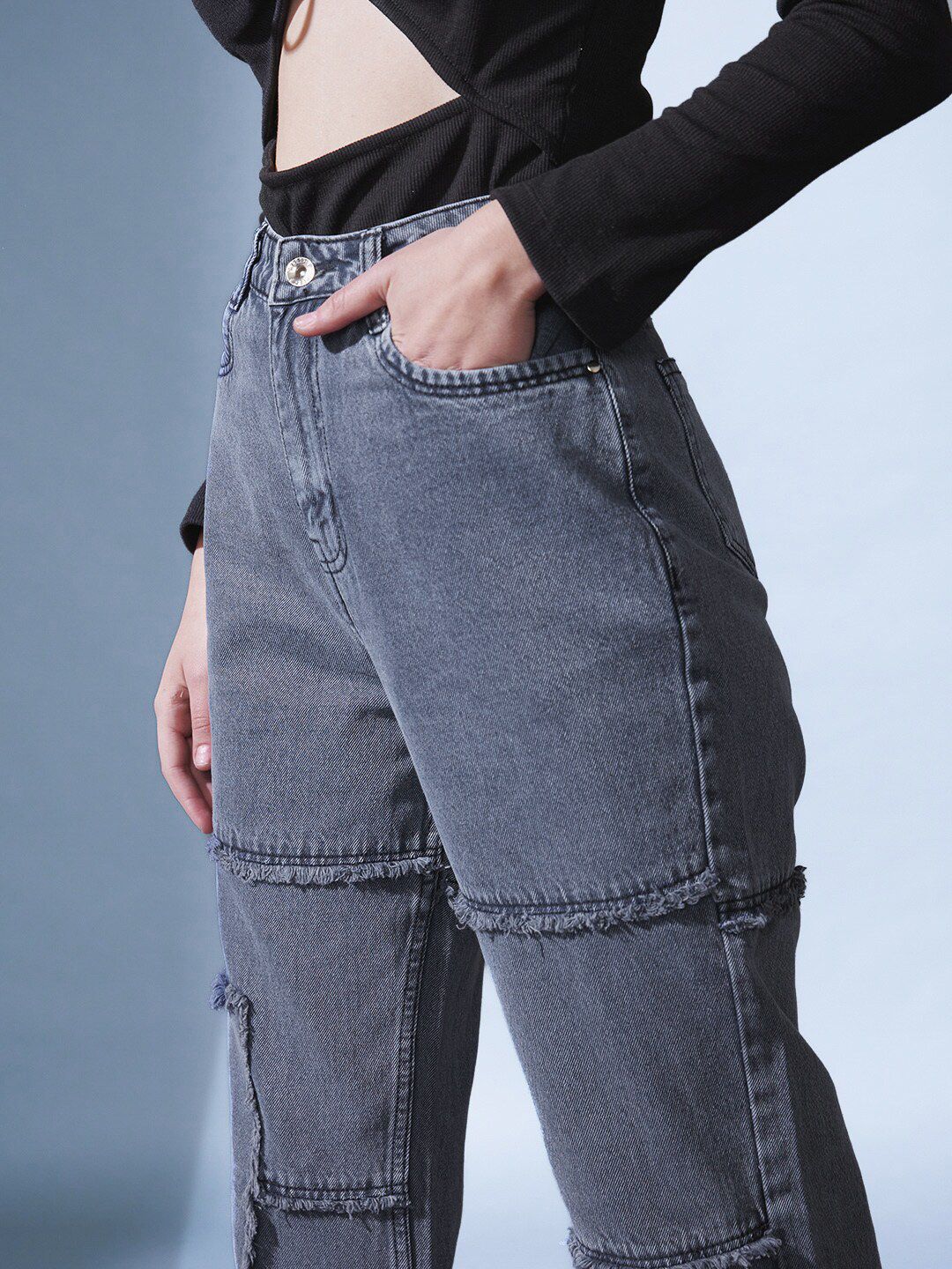 STREET 9 Women Grey Smart Straight Fit High-Rise Highly Distressed Light Fade Jeans