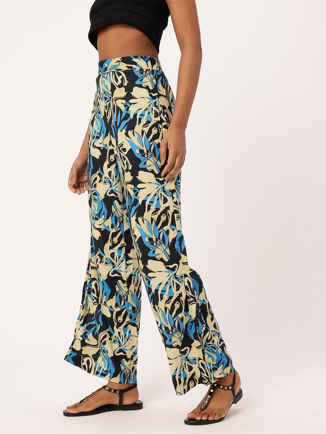 DressBerry Women All Over The Place Mighty Florals Wide Leg Flared Trousers