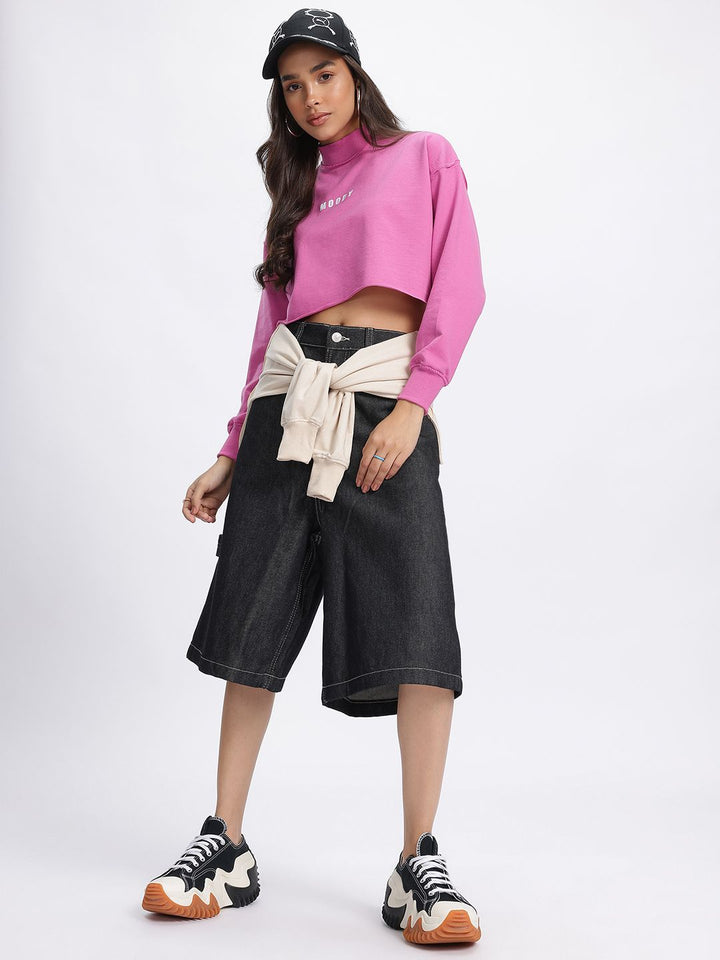 DressBerry Turtle Neck Drop-Shoulder Crop Sweatshirt