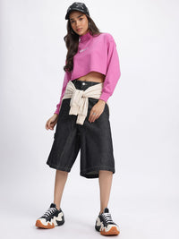 DressBerry Turtle Neck Drop-Shoulder Crop Sweatshirt