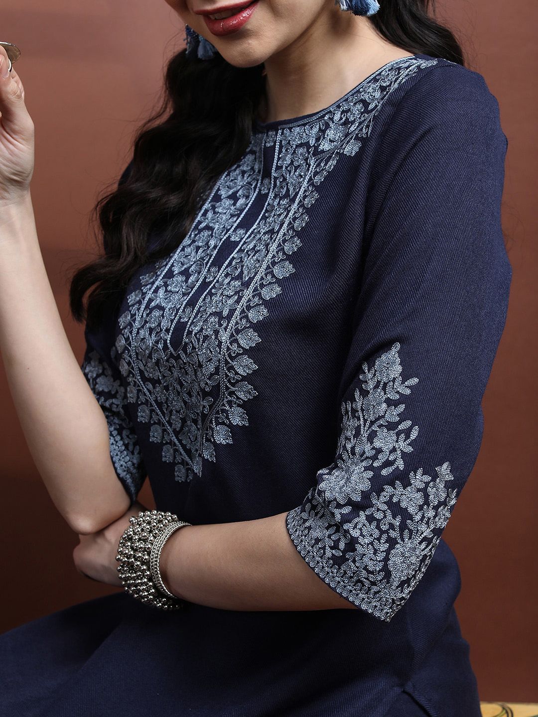 Vishudh Embroidered Faux Pashmina Kurta with Trousers
