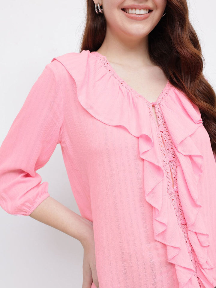 DressBerry Vintage Vibes Texture Stripes Ruffled Top