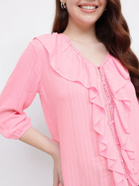 DressBerry Vintage Vibes Texture Stripes Ruffled Top