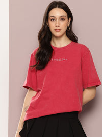 DILLINGER Women's Acid Washed Oversized Printed Tshirt