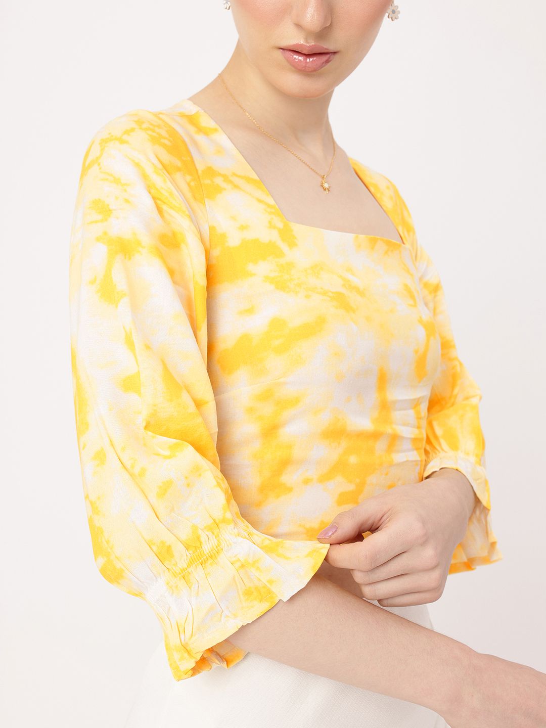 DressBerry Sun Shine Smocked Dyed Styled Back Crop Top