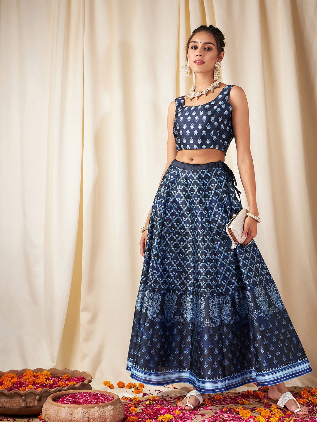 Shae by SASSAFRAS Women Deep Navy Blue Floral Skirt