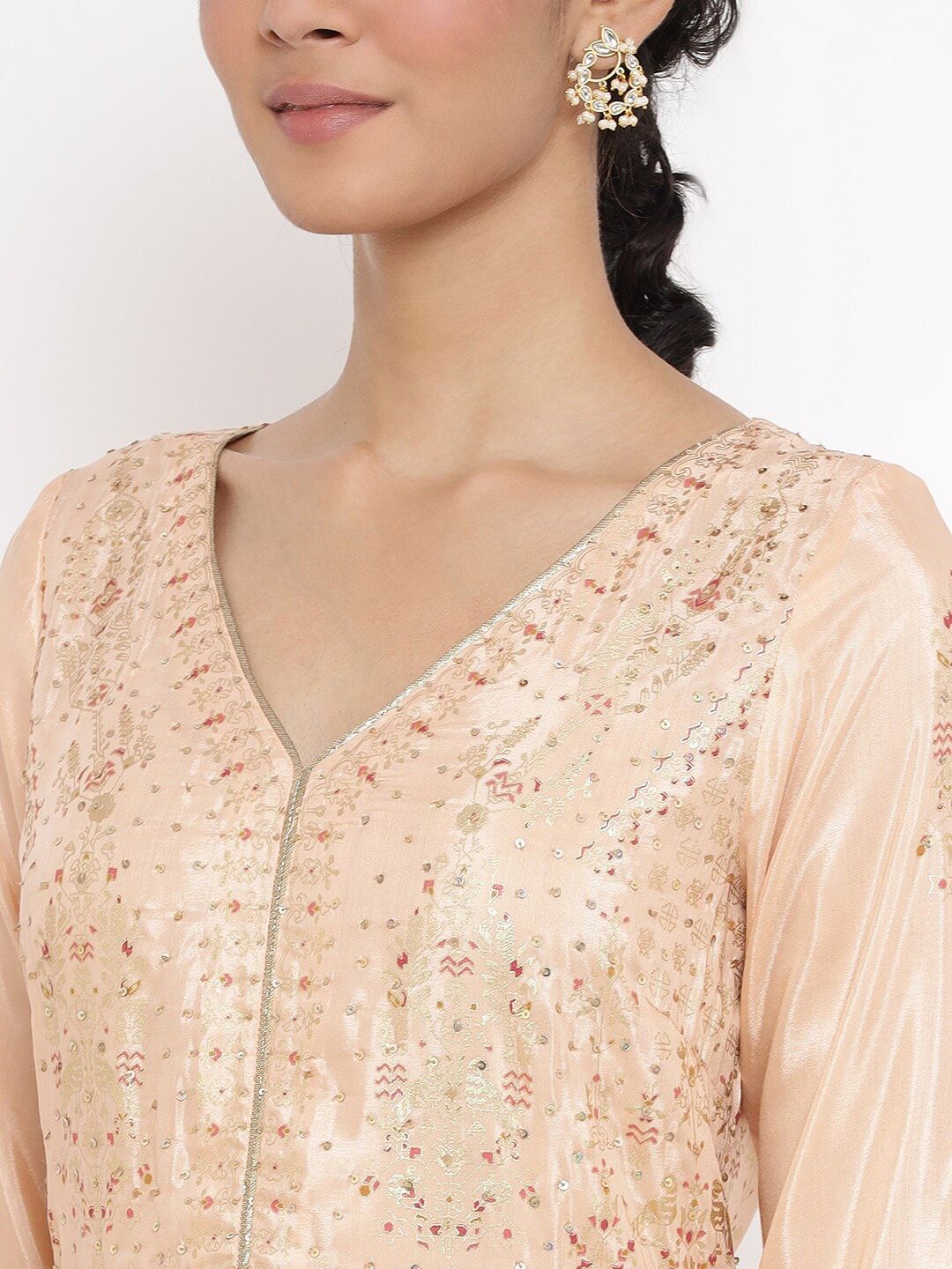 W Pink Ethnic Motifs Ethnic Maxi Dress