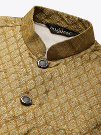 SOJANYA Kurta Motif Etnik Hijau & Coklat Sawi Lelaki dengan Jaket Churidar & Nehru