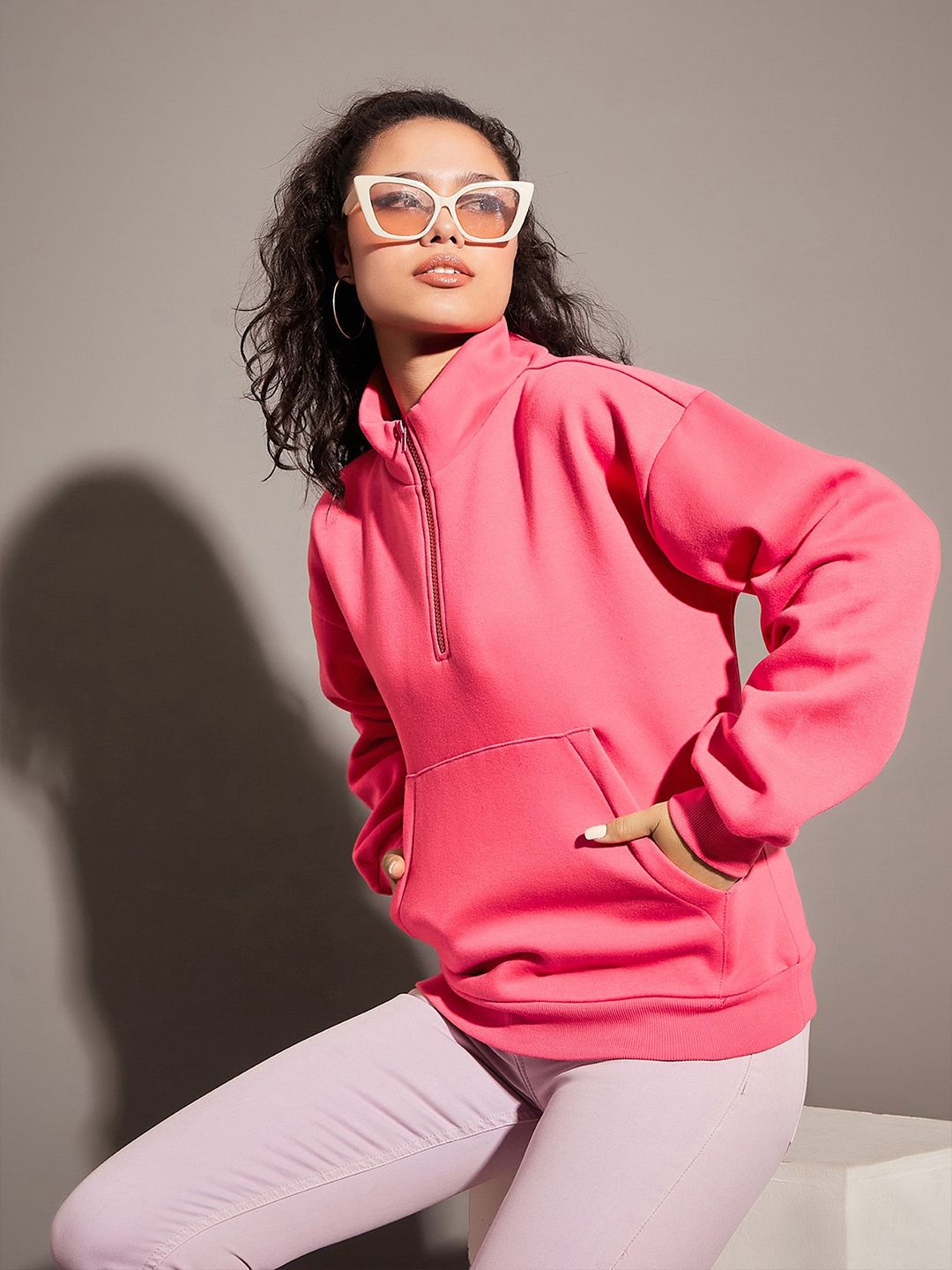 SASSAFRAS Pink Mock Collar Sweatshirt