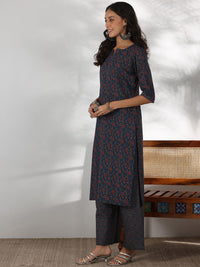 Libas Floral Printed Notch Neck Pure Cotton Straight Kurta with Palazzos & Dupatta