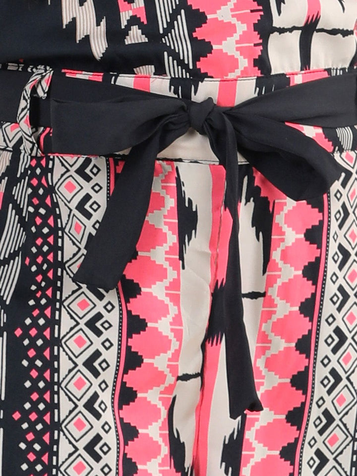 Cutiekins Girls Black & Pink Printed Ruffle Sleeves Capri Jumpsuit