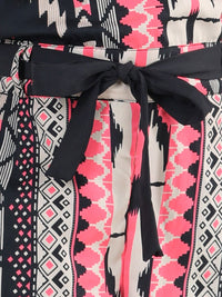 Cutiekins Girls Black & Pink Printed Ruffle Sleeves Capri Jumpsuit