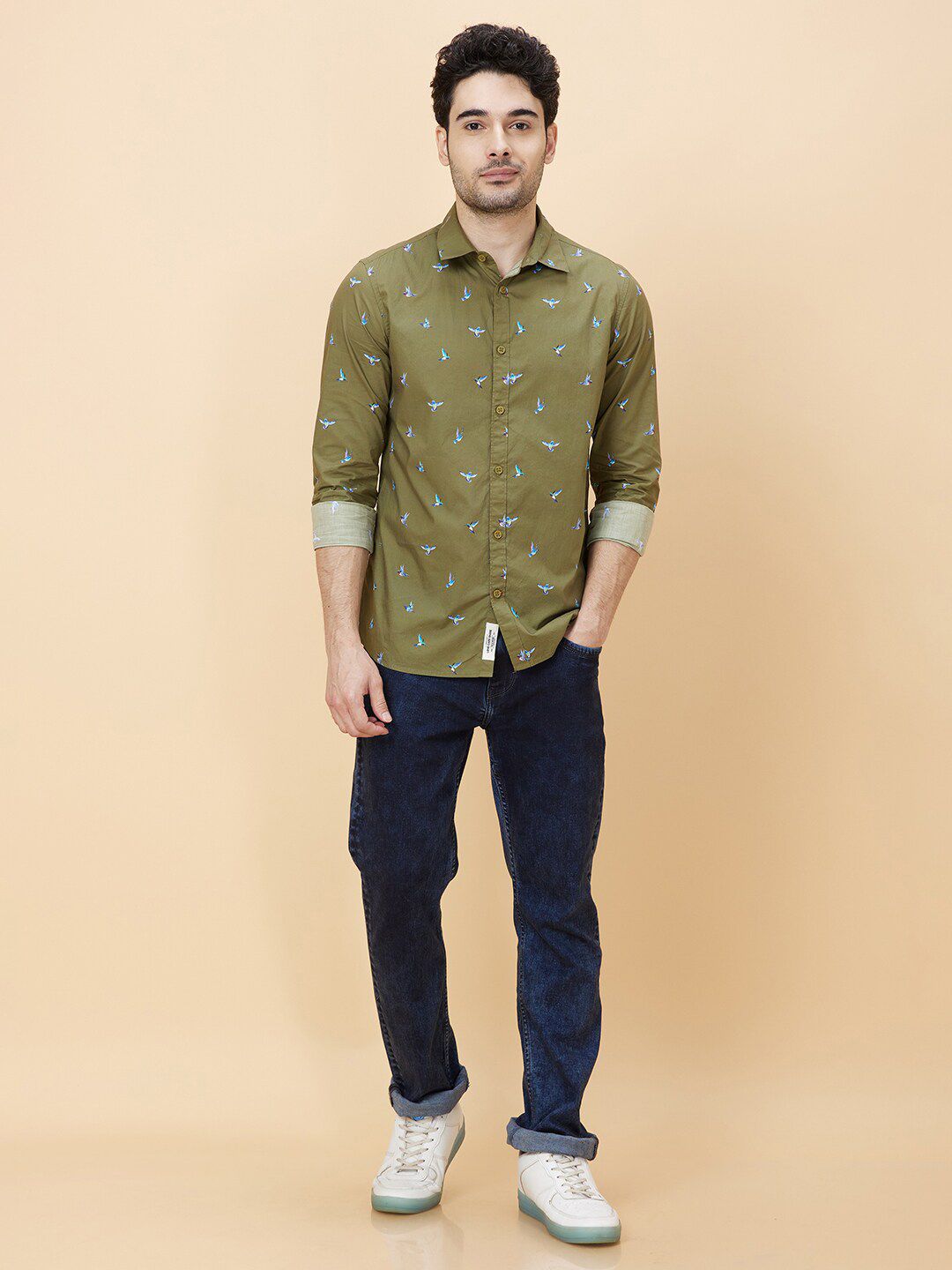 Being Human Slim Fit Conversational Print Spread Collar Long Sleeves Casual Shirt