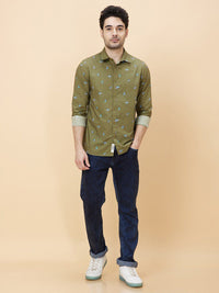 Being Human Slim Fit Conversational Print Spread Collar Long Sleeves Casual Shirt