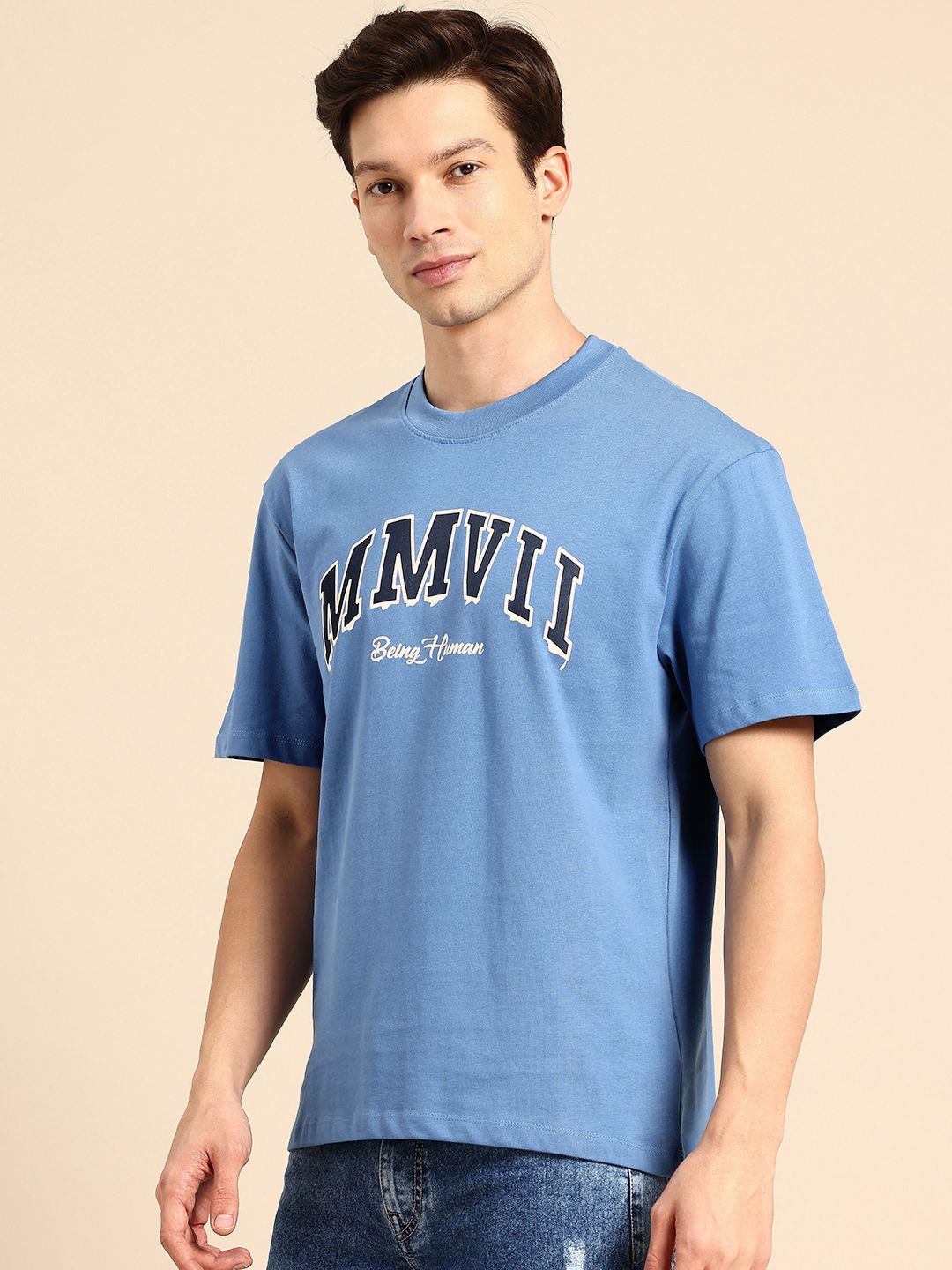 Being Human Typography Printed Drop-Shoulder Sleeves Pure Cotton T-shirt