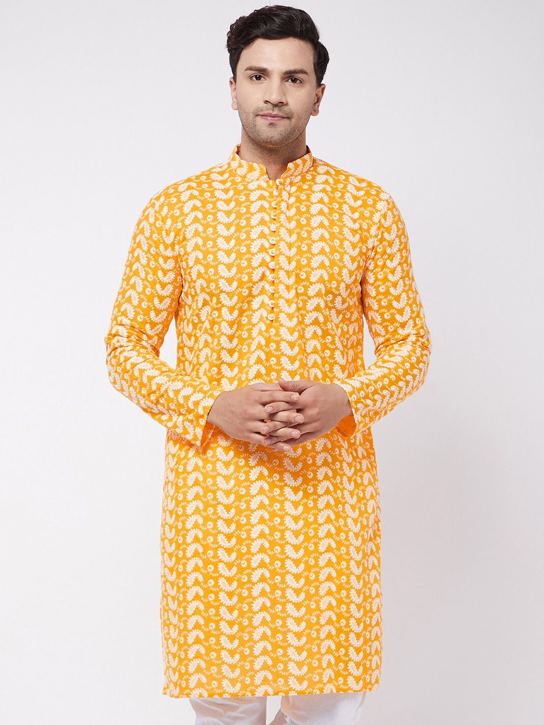 VASTRAMAY Ethnic Motifs Embroidered Chikankari Cotton Straight Kurta