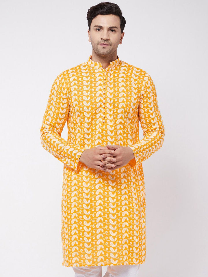 VASTRAMAY Ethnic Motifs Embroidered Chikankari Cotton Straight Kurta