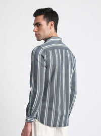 THE BEAR HOUSE Slim Fit Striped Twill Pure Cotton Casual Shirt