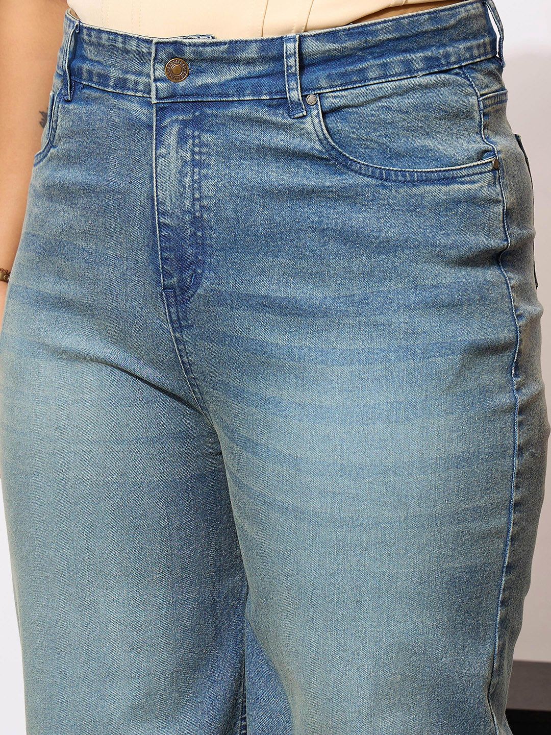 SASSAFRAS Curve Women PLus Size Comfort Acid Wash Clean Look Stretchable Jeans