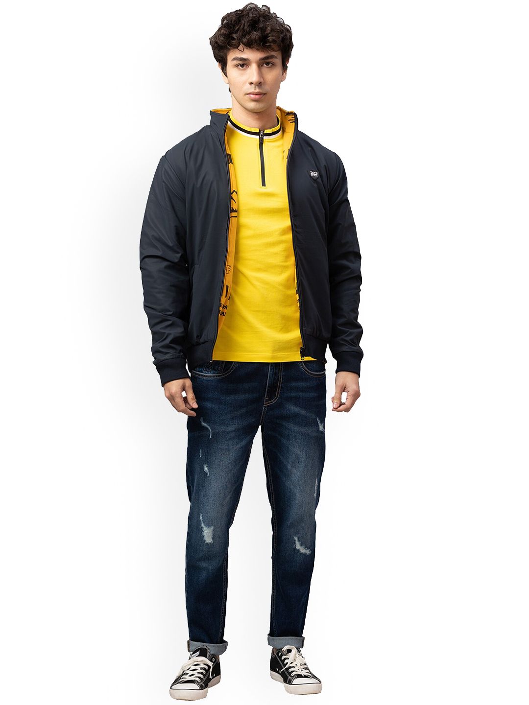 Being Human Men Navy Blue Crop Bomber Jacket