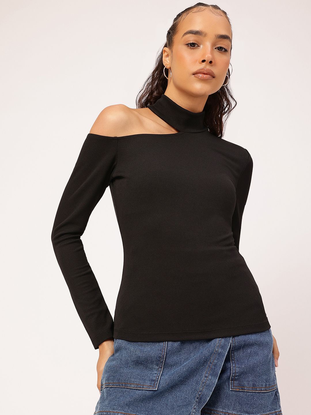 DressBerry Playful Grace Ribbed Knit One Shoulder Top