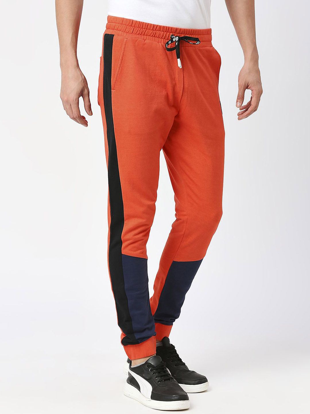 Being Human Men Pure Cotton Colourblocked Mid-Rise Joggers Track Pants