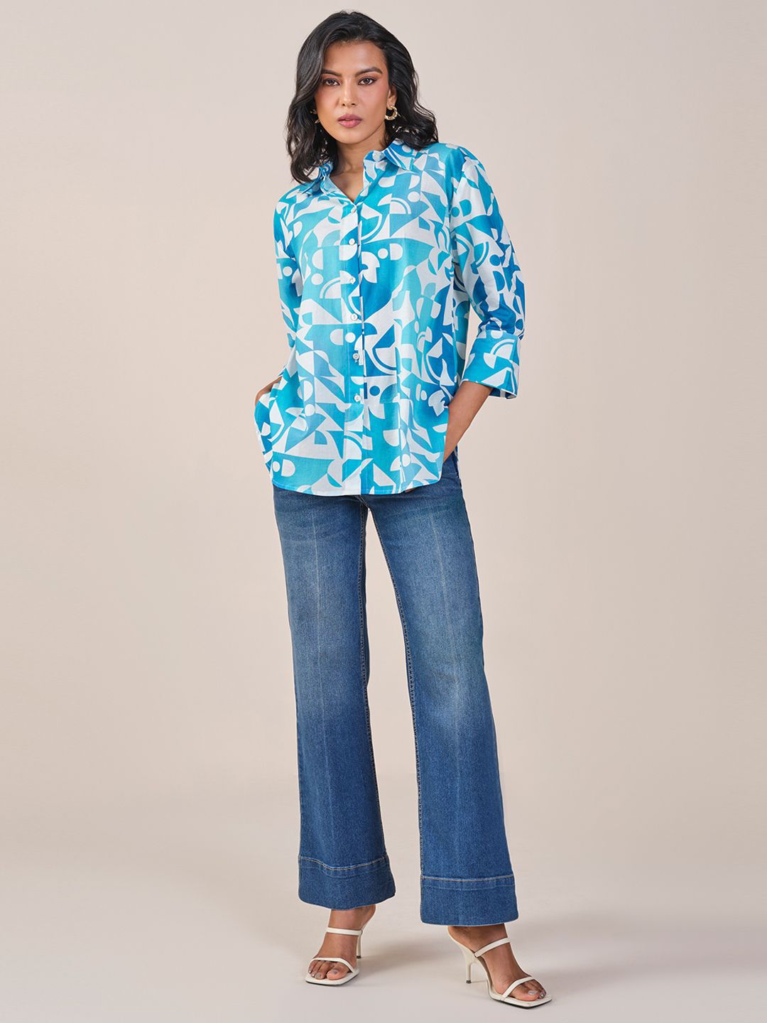 AND Shirt Style Printed Cotton Top