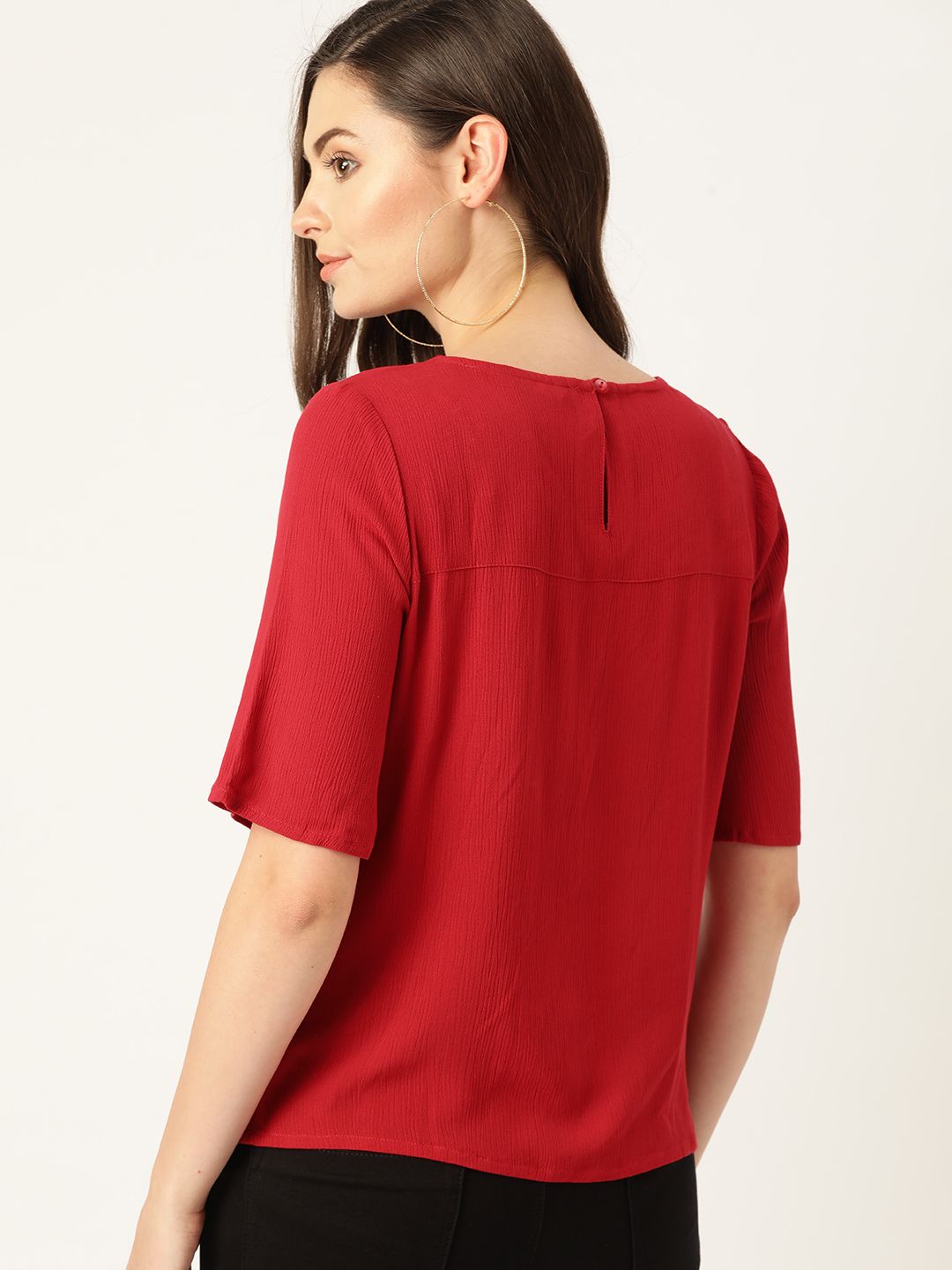 DressBerry Red & Blue Embroidered A-Line Top