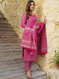 KALINI Keyhole Neck Ethnic Motifs Printed Regular Kurta with Trousers & With Dupatta
