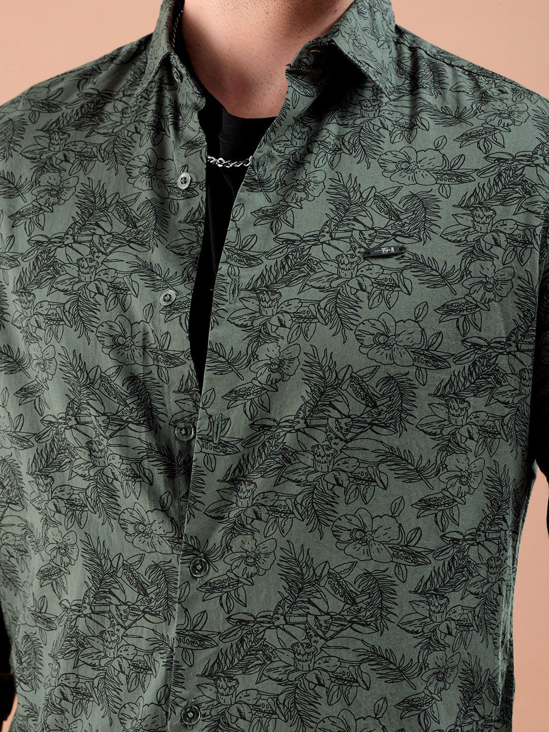 The Indian Garage Co Men Green Slim Fit Printed Casual Shirt