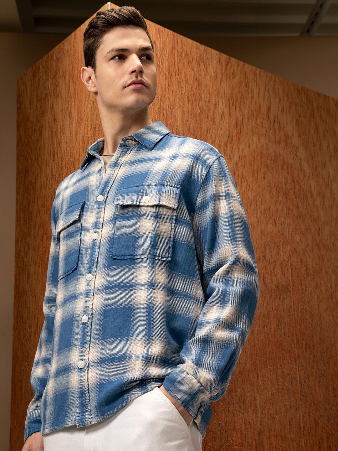 LOCOMOTIVE Oversized Dobby Textured Checked Overshirt