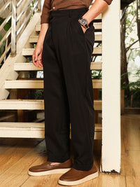 Campus Sutra Onyx Men Relaxed Fit Pleated Trousers