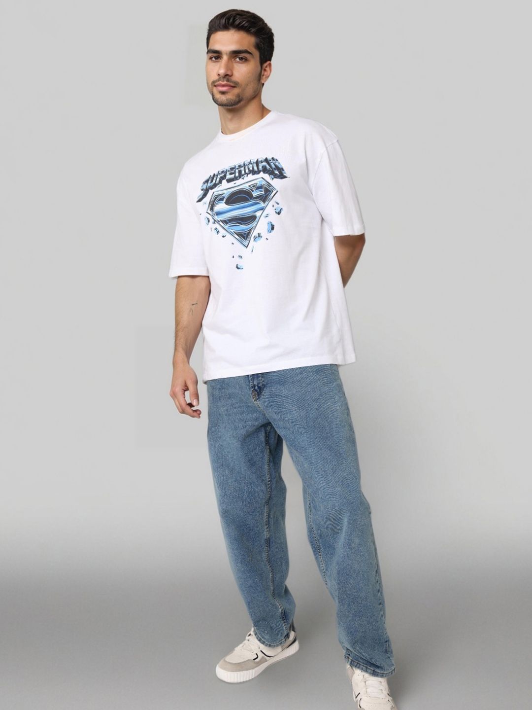 The Indian Garage Co Men Superman Graphic Printed Round Neck Cotton Oversized T-shirt