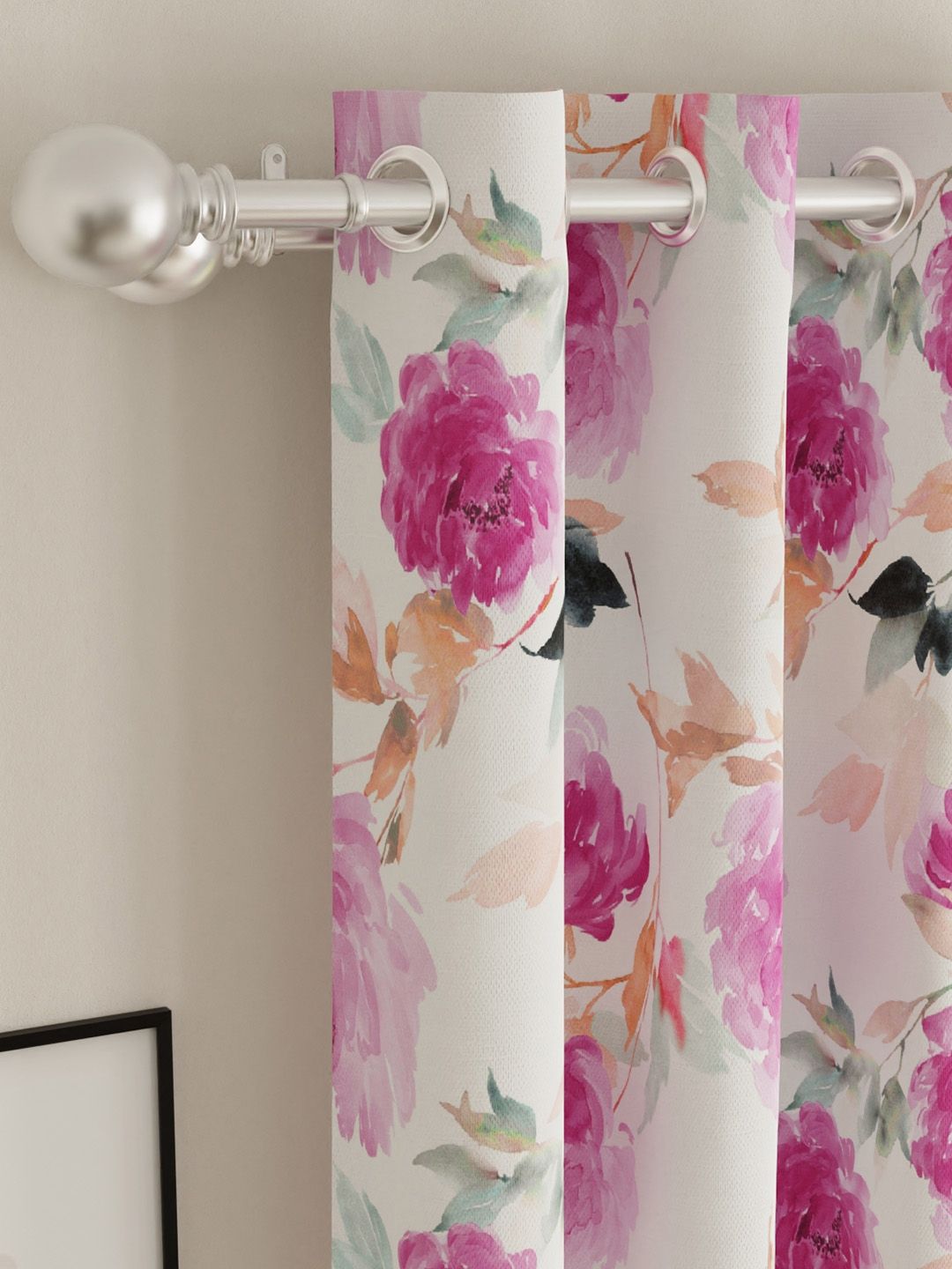 URBAN SPACE Pink & Orange Set of 2 Floral Window Curtain
