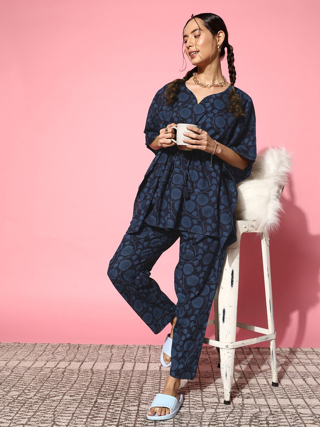 SANSKRUTIHOMES Printed Pure Cotton Tunic With Trousers