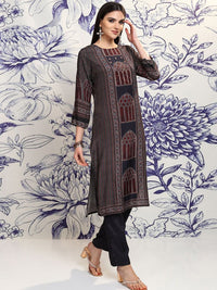 Vishudh Blue Ethnic Motifs Printed Regular Sequinned Straight Kurta Set