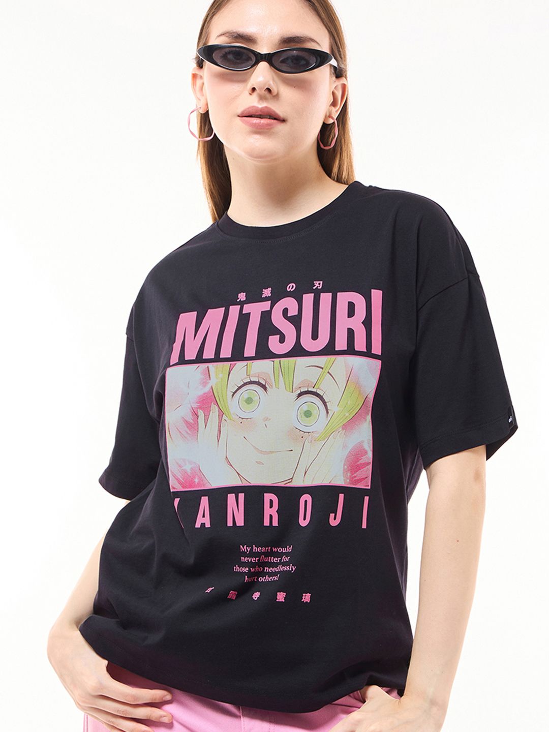 Bewakoof Women Graphic Printed Round Neck Pure Cotton Oversized T-shirt