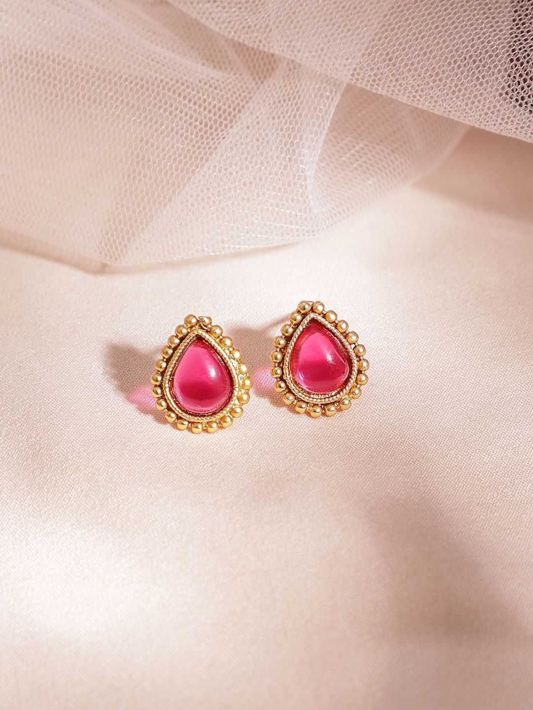 Rubans 22kt Gold Plated Ruby Stone Dipadam Set Perhiasan Tembaga Tradisional Manik Emas