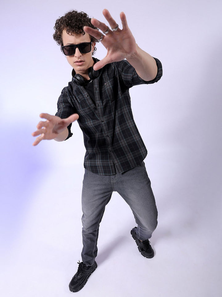 The Indian Garage Co Slim Fit Checked Pure Cotton Casual Shirt